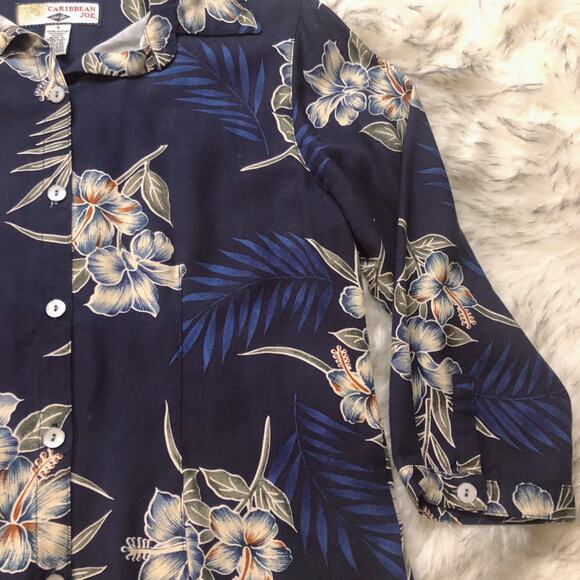 Caribbean Joe Let Go Vacation Blue Button Down Floral Flower Print Shirt - Picture 5 of 8